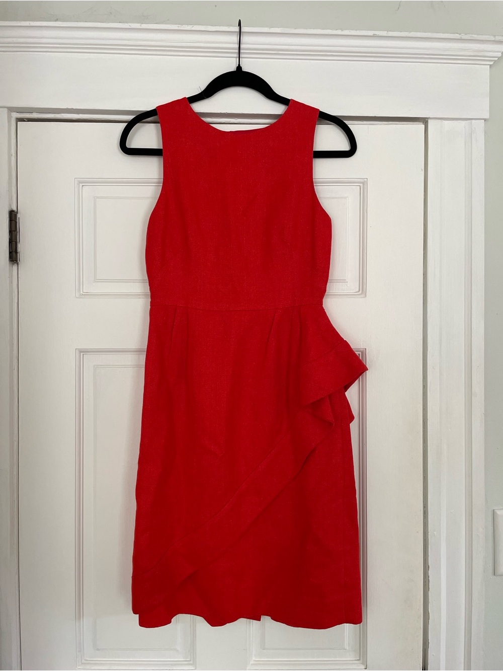 J. Crew Collection Linen Sleeveless Red Ruffle Sheath Dress- Size 00